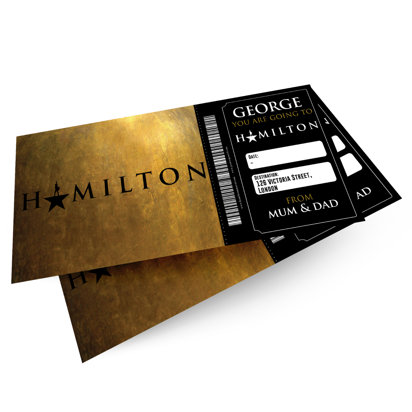 HAMILTON Musical Theatre Ticket Personalised Gift Surprise Hamilton Voucher
