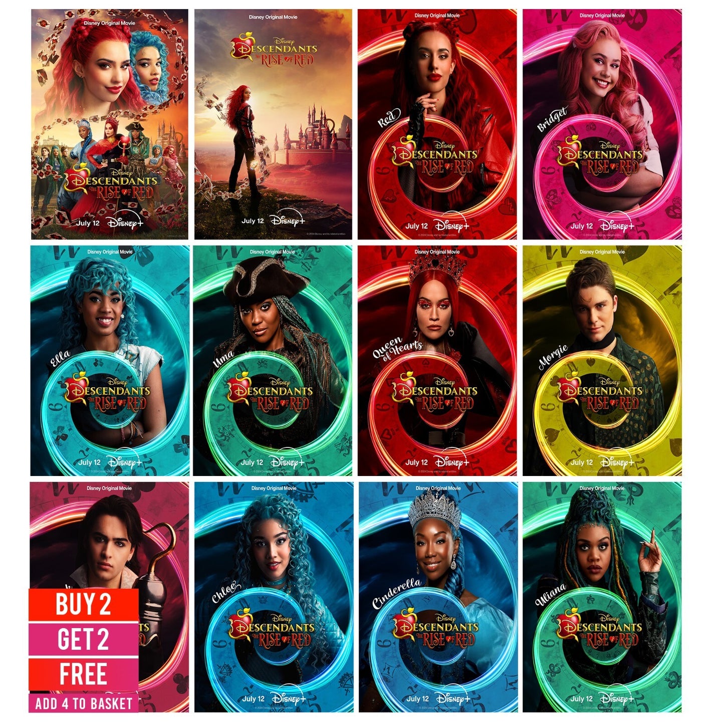 Descendants The Rise of Red Movie Poster Disney 2024 Film Print Picture A5-A3