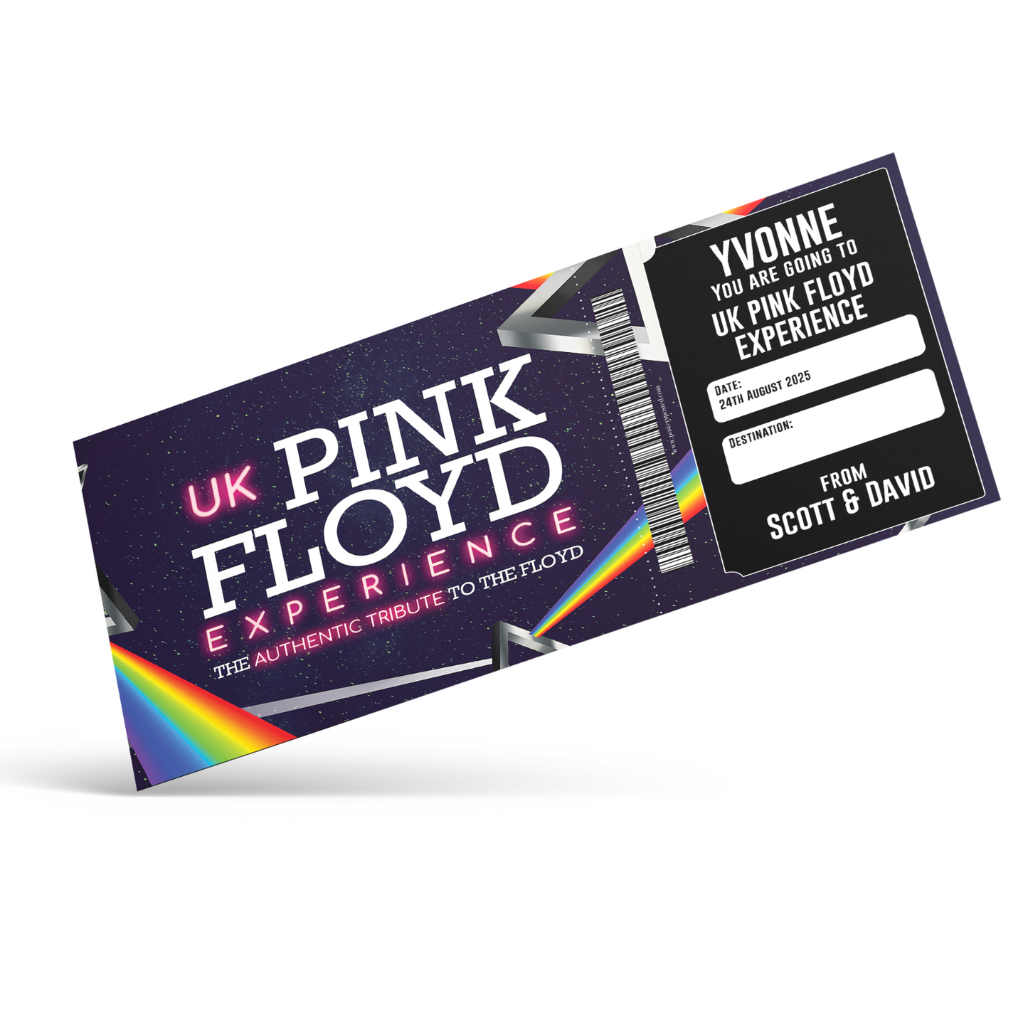 UK Pink Floyd Experience Concert Music Ticket Personalised Christmas Xmas Ticket