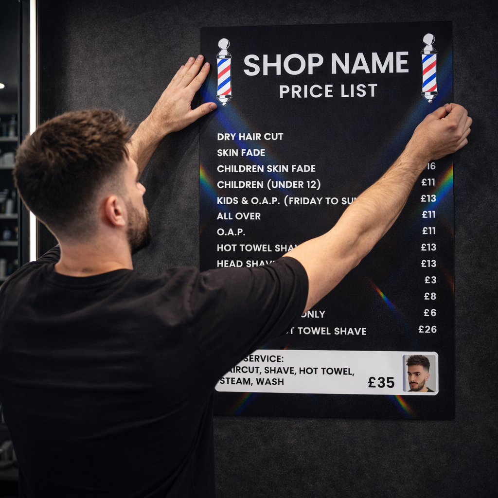 Barber Shop Price List Personalised Poster Sticker Sign Vinyl Wall Decal A5-A3