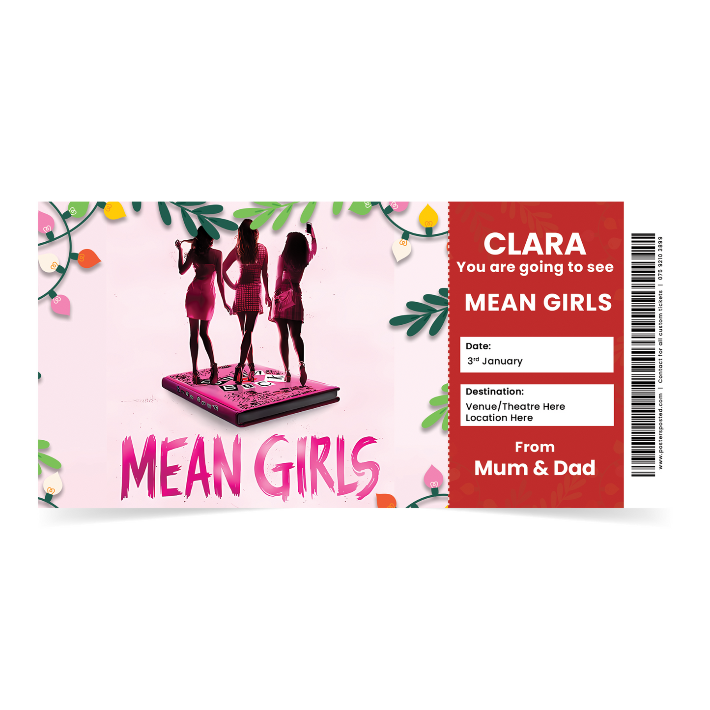 Mean Girls Musical Show Personalised Ticket Birthday Christmas present Xmas Gift