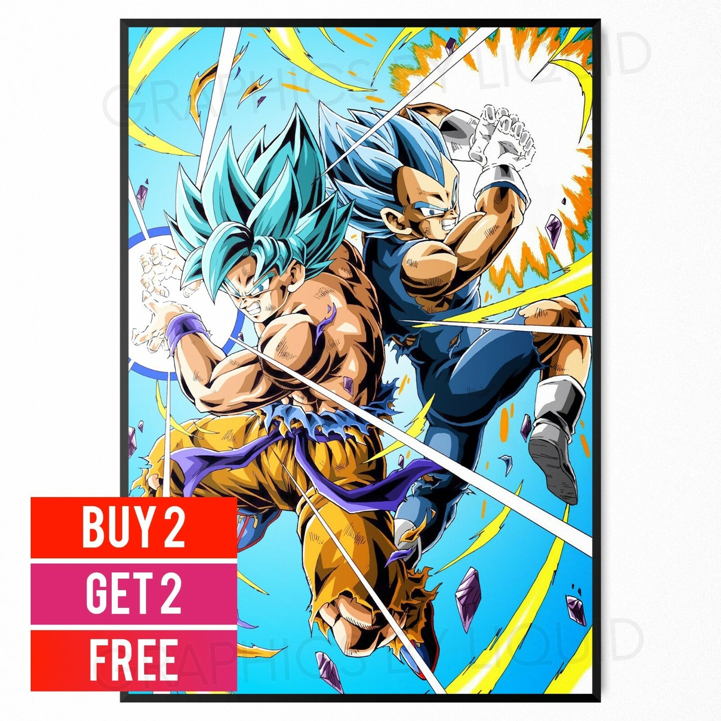 Dragon Ball Z Goku Vegeta Super Saiyan Blue Japanese Manga Poster Wall Art Print