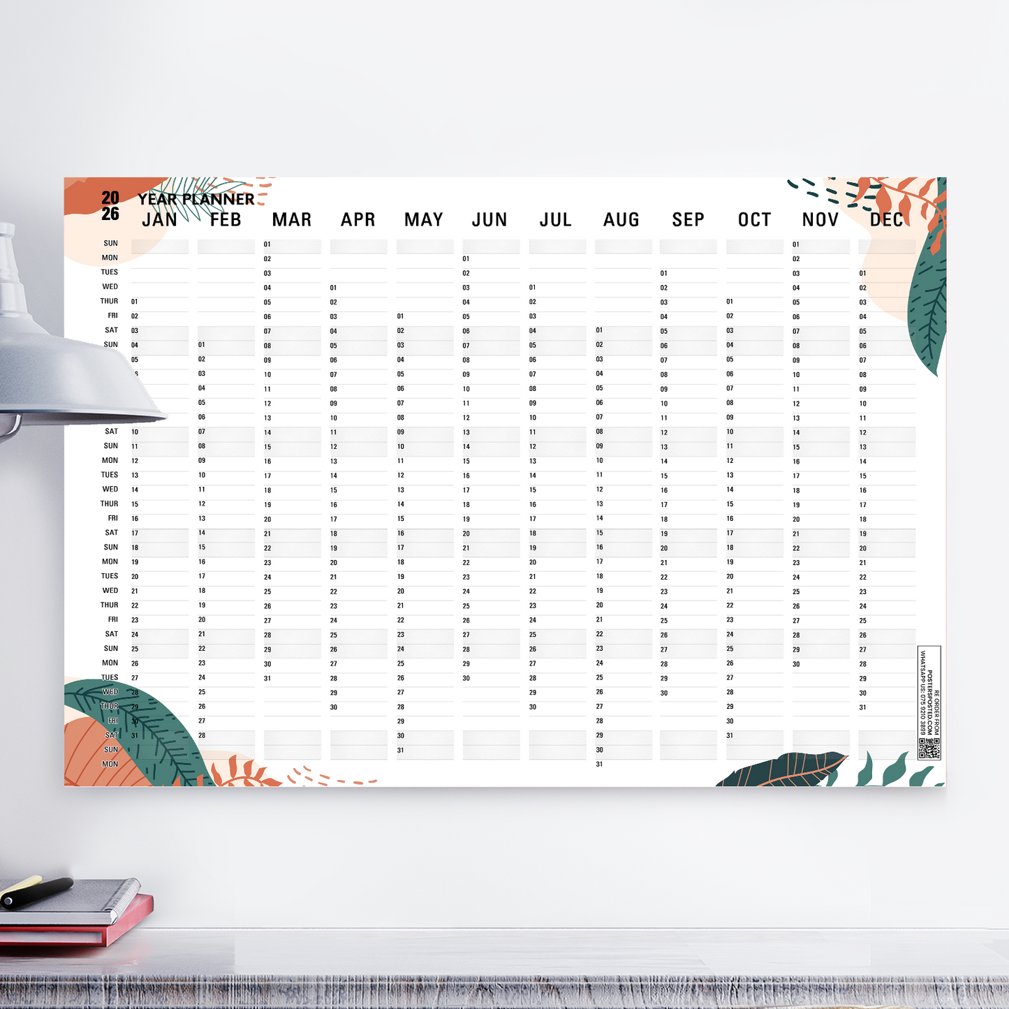 2026 Year Planner Wall Calendar Planner Wall Chart Calendar Home Office Work
