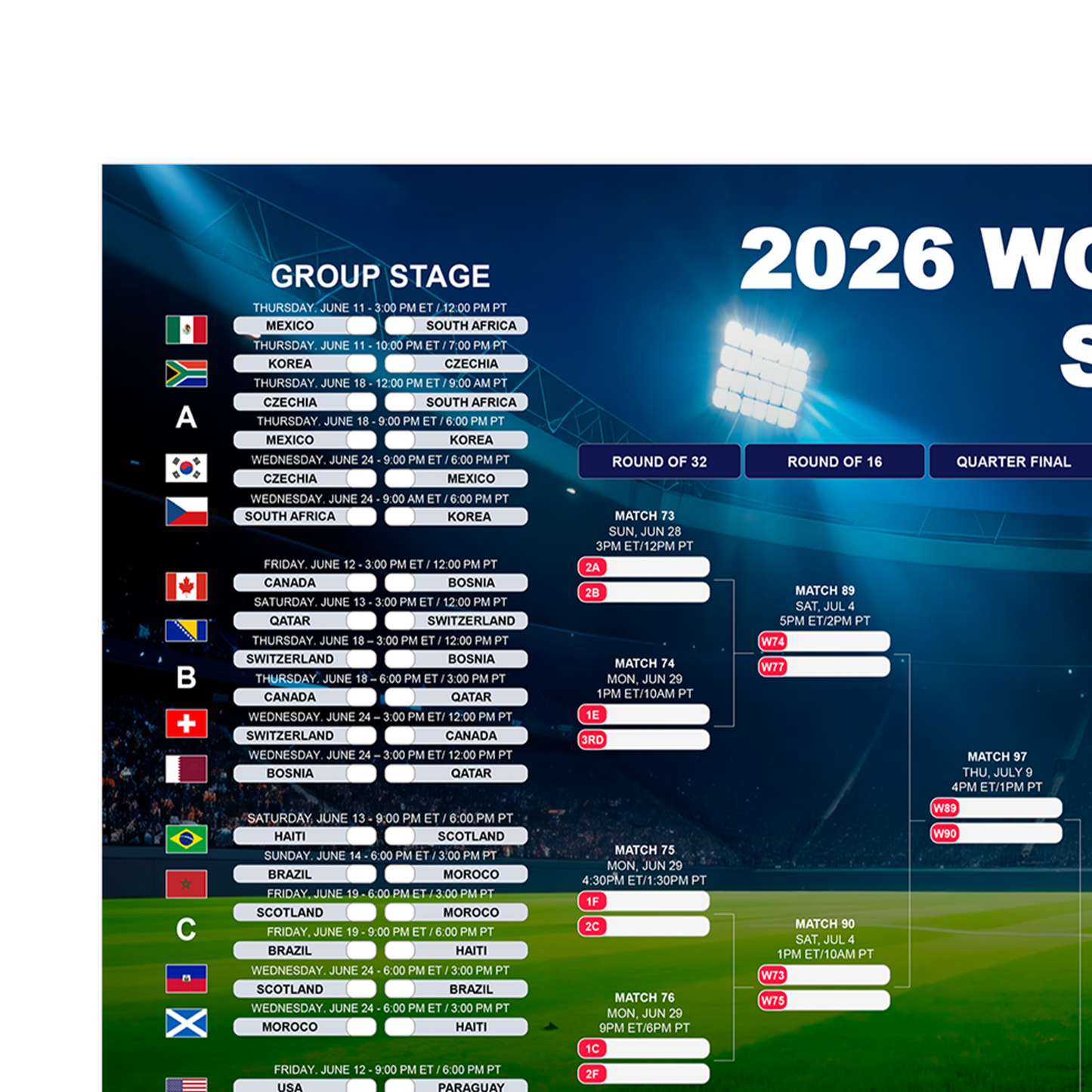 Football World Cup 2026 Poster World Cup Schedule Wall Char Large POSTER