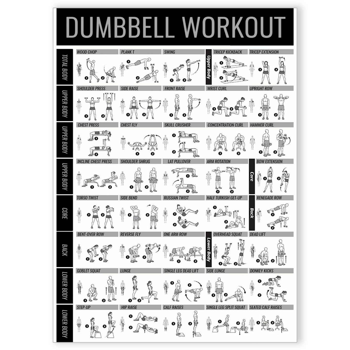 Dumbbell Gym Workout Poster Fitness Training Exercise Chart Print A5 A4 A3