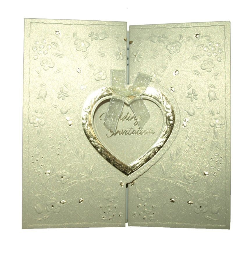 Personalised Wedding Card Handmade Ivory Gatefold Heart Invitation Card