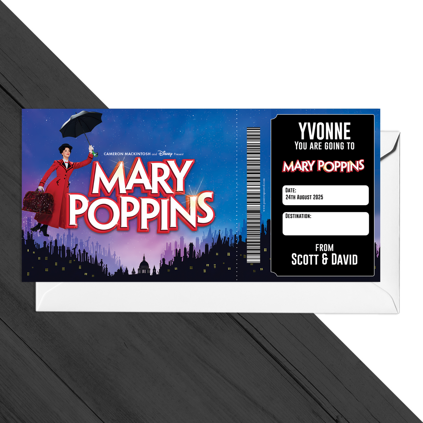 Mary Poppins Theatre Ticket Musical Surprise Voucher Personalised Birthday Gift