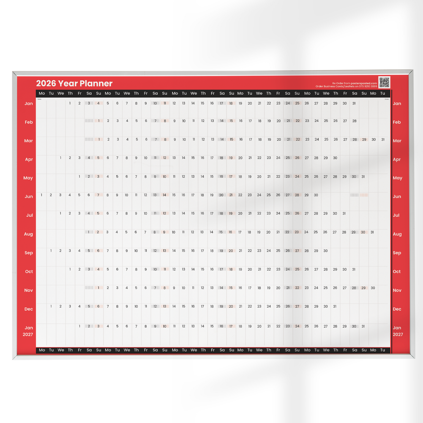 2026 UK unmounted year view wall office A2 LARGE Year planner