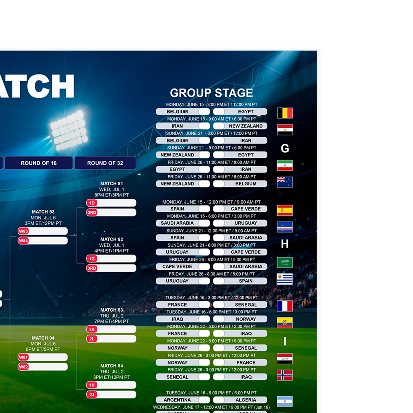 Football World Cup 2026 Poster World Cup Schedule Wall Char Large POSTER