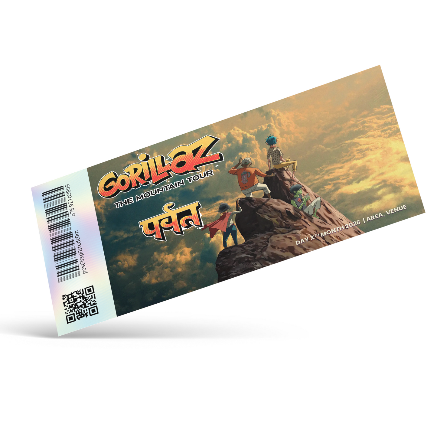 Gorillaz Mock Ticket The Mountain Tour 2026 Gift Reveal Personalised Souvenir