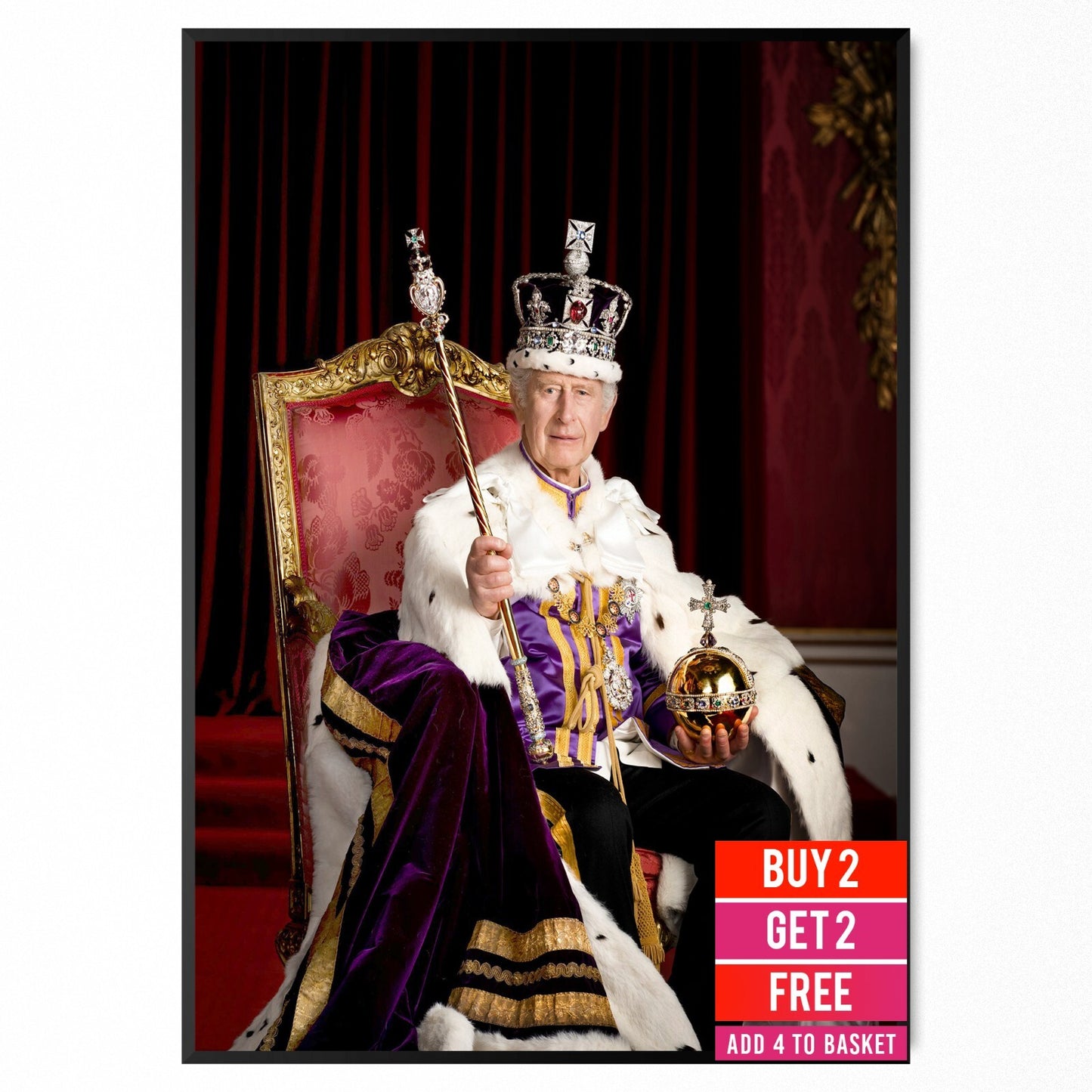King Charles III Portrait In Full Regalia Royal Family Photo Collectable Poster