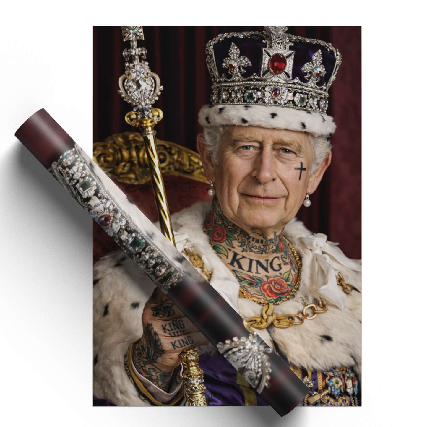 Punk Royal King Charles III Gothic Tattoos Art Home Decor Tattoo Shop Poster