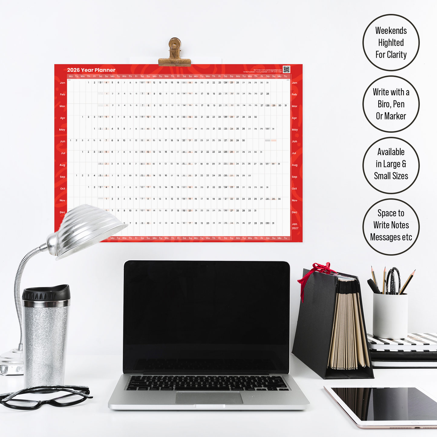 2026 Wall Planner Full Year Calendar Red Planner For Home Office Jan-Dec A5-A1