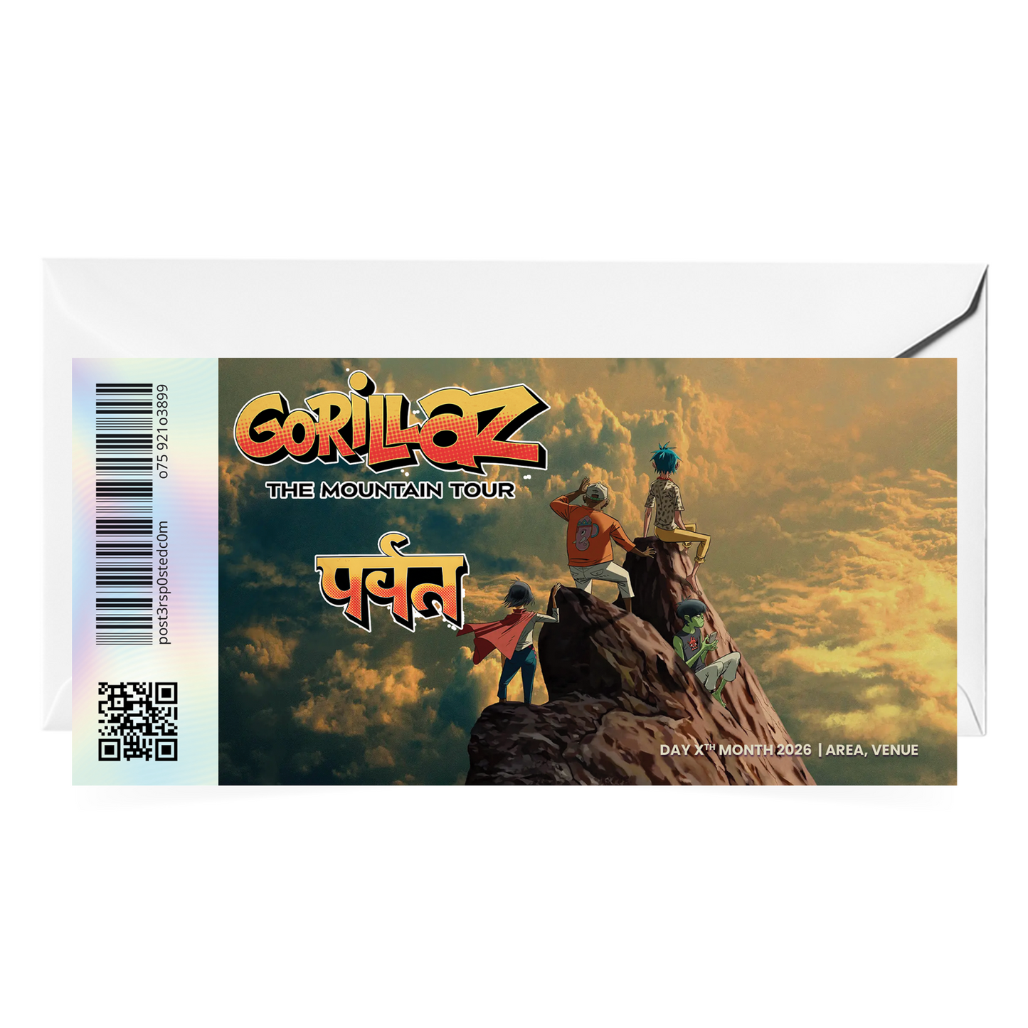 Gorillaz Mock Ticket The Mountain Tour 2026 Gift Reveal Personalised Souvenir