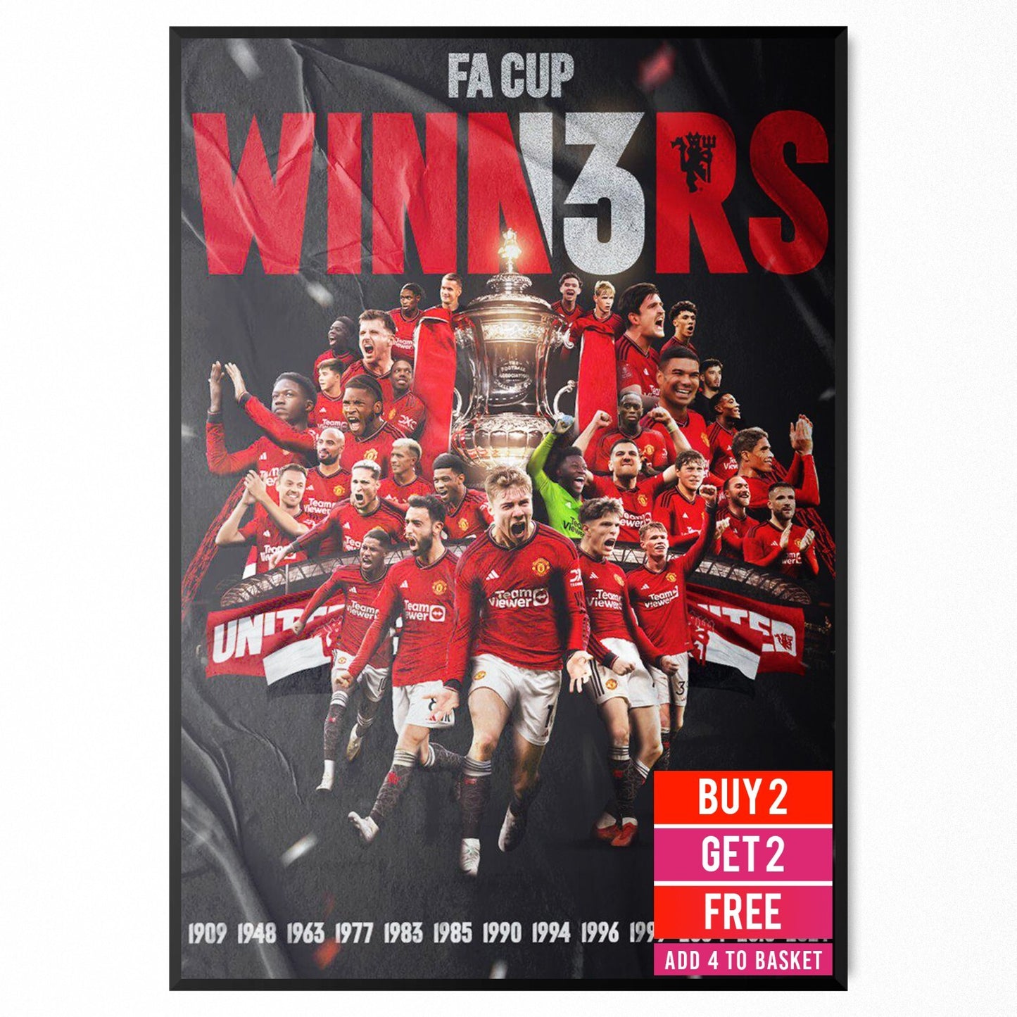Manchester United FA Cup 2024 Winners Poster - A5-A3 - BUY 2 GET 2 FREE