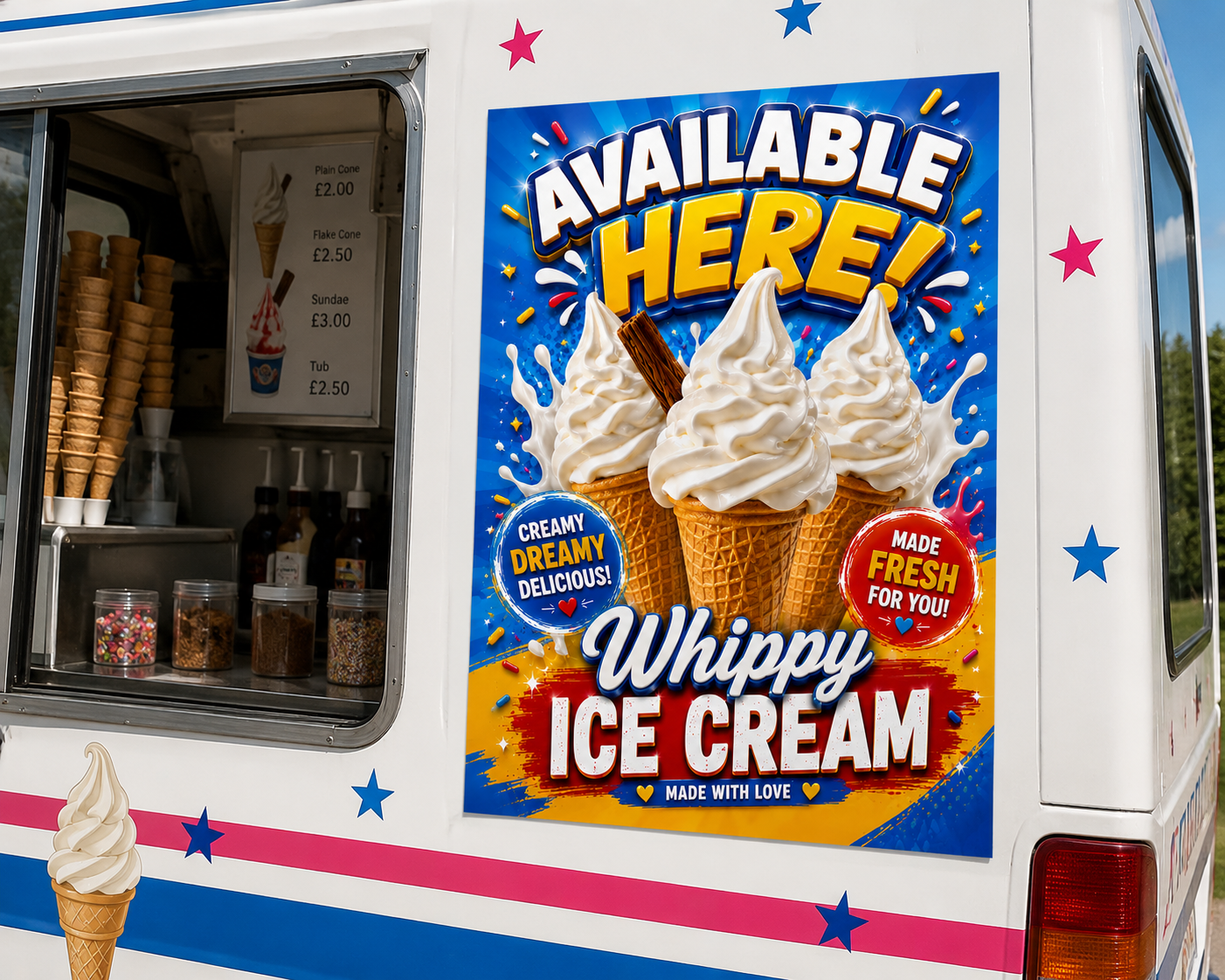 Ice Cream Sold Here Sticker Adhesive Decal Mr Whippy Wall Window Sticker