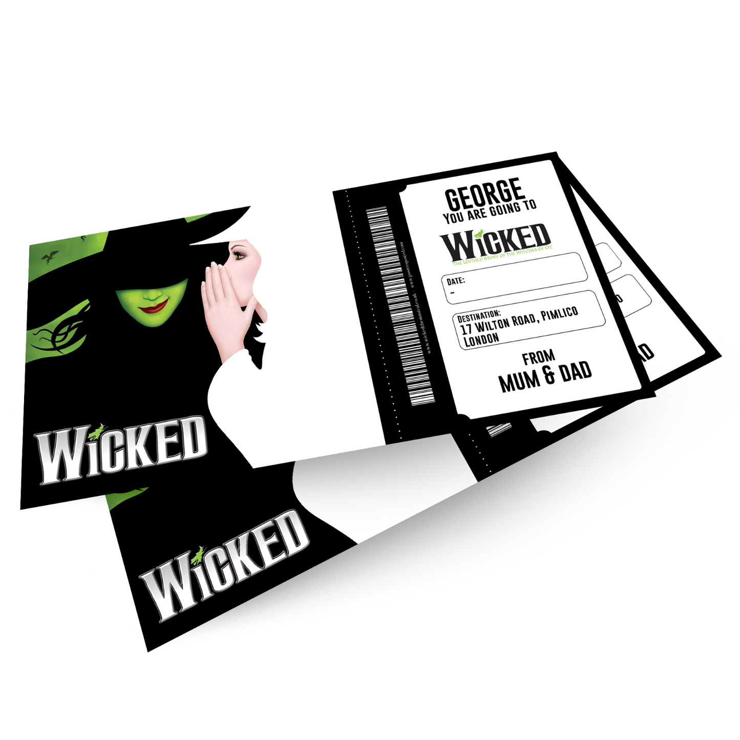 WICKED Musical Theatre Ticket Personalised Gift Surprise Event Voucher