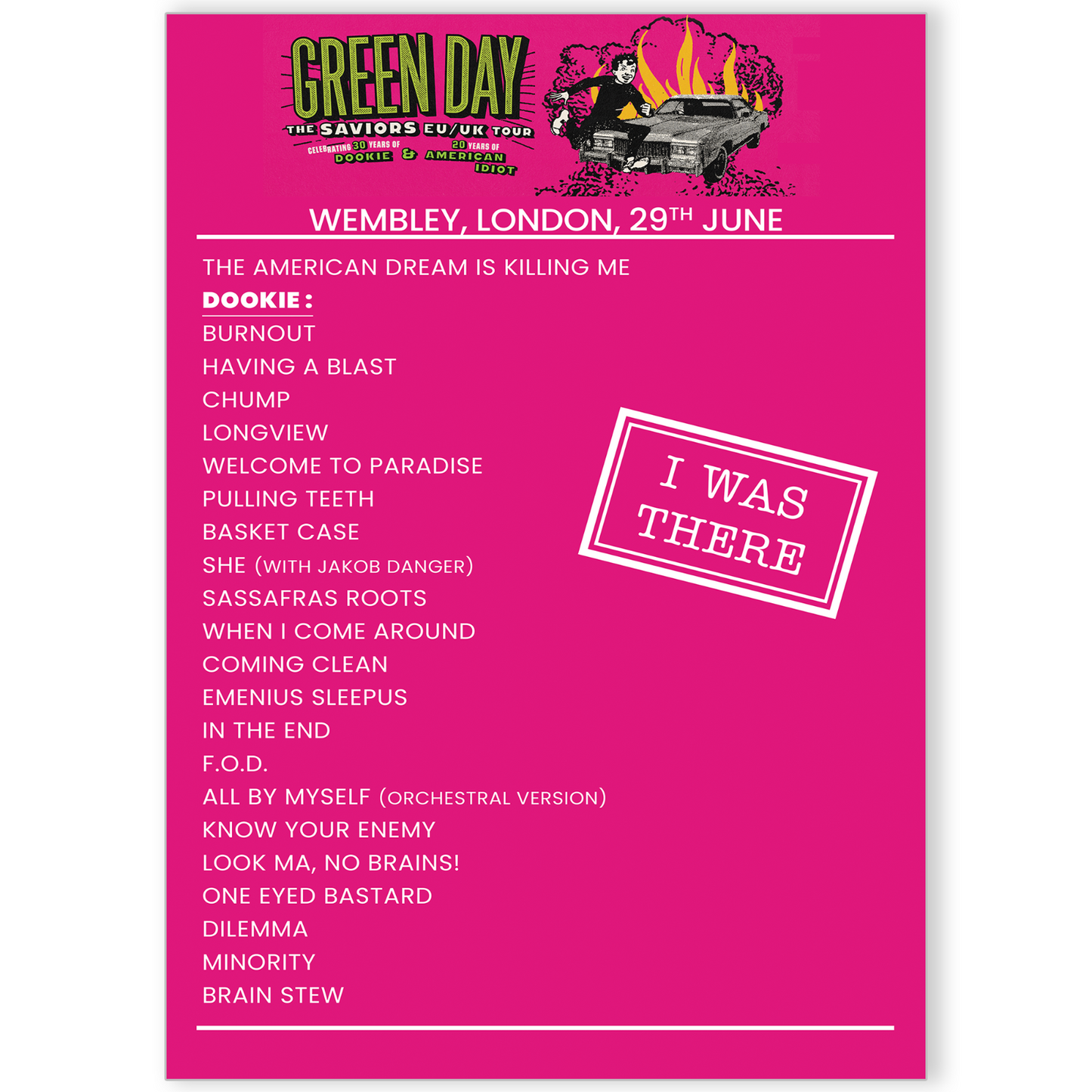 Green Day Wembley 29 June 2024 Setlist Poster For Green Day Fans Music Tour