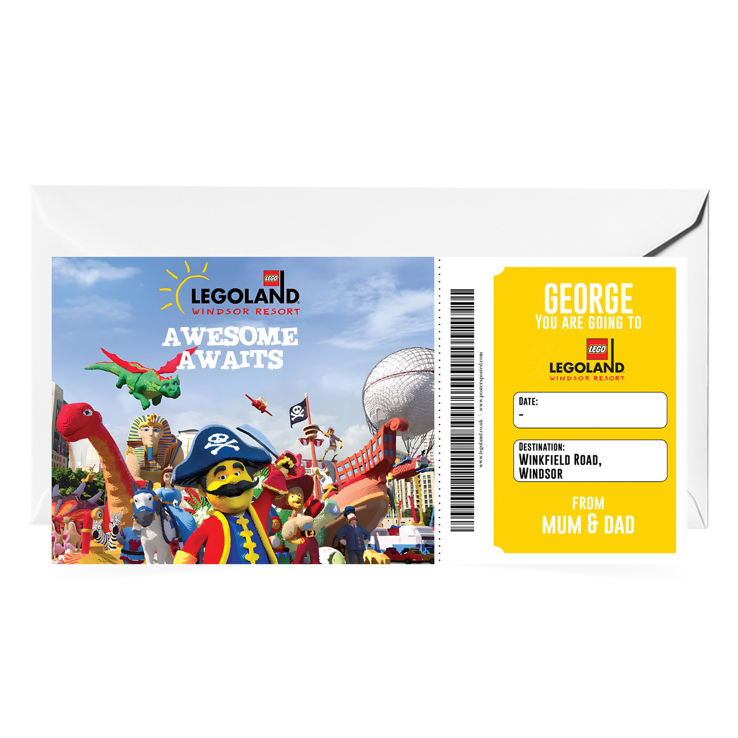 Personalised Legoland Windsor Surprise Ticket Birthday Present Gift Voucher