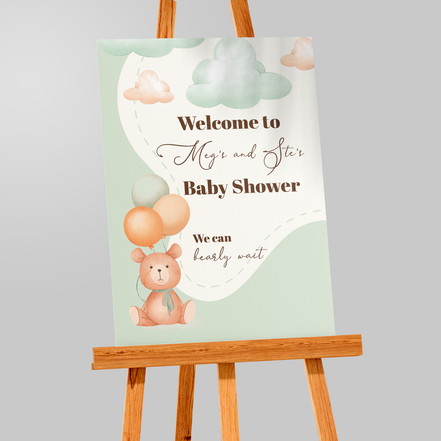 Personalised baby shower welcome sign We Can Bearly Wait Poster A5 A4 A3 Sign