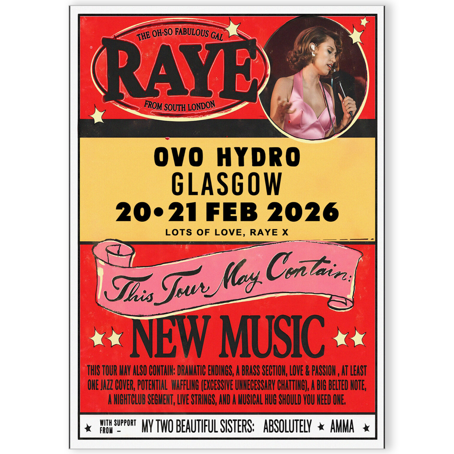 Raye Poster Musician 2026 Glasgow OVO Hydro Poster For Raye Fans A5-A3 Concert