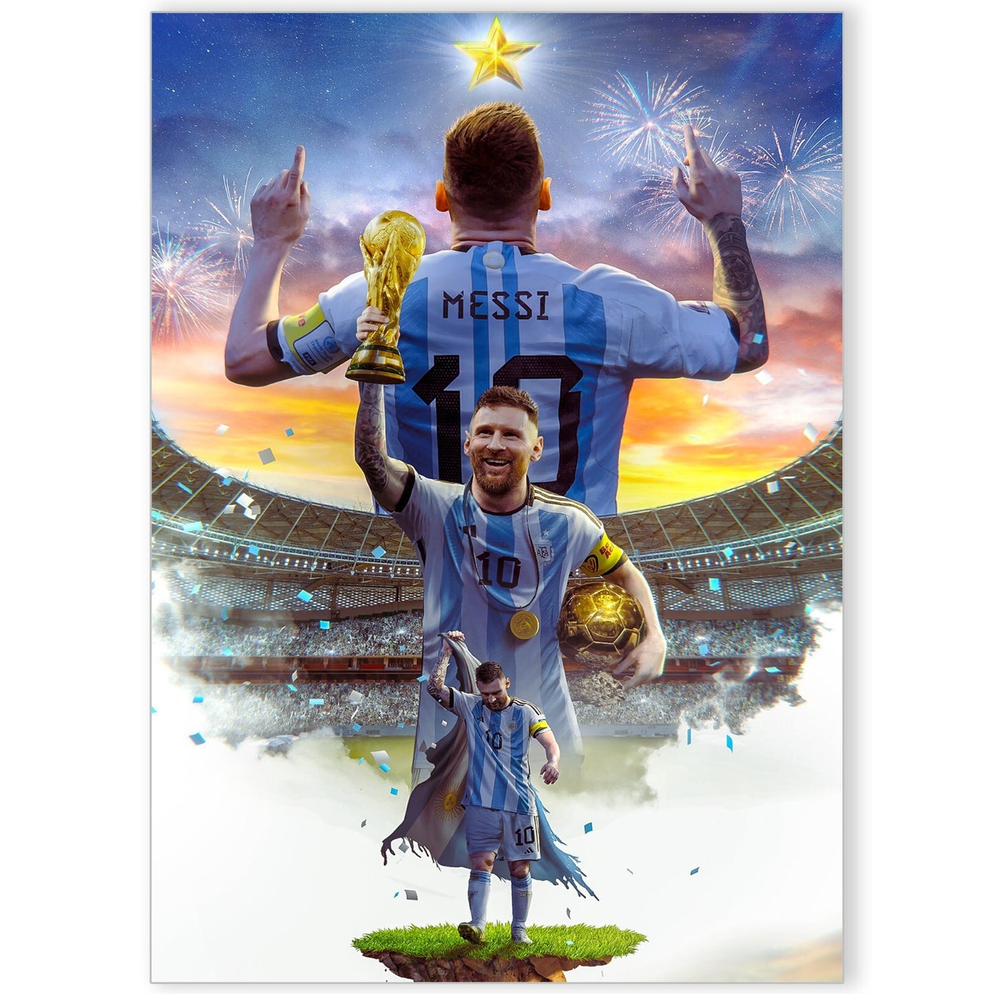 LIONEL MESSI WORLD CUP THE GOAT POSTER PRINT FOOTBALL POSTER - A5 A4 A3
