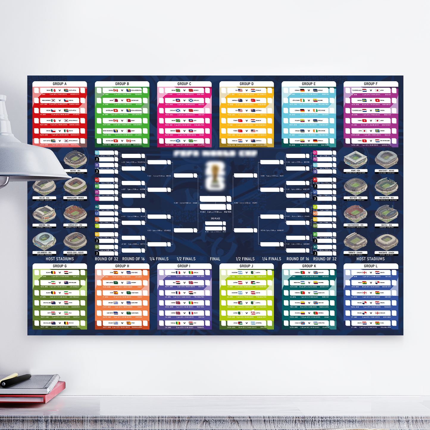 Football World Cup 2026 Wallchart World Cup Schedule Poster +FREE A4 FLAG POSTER