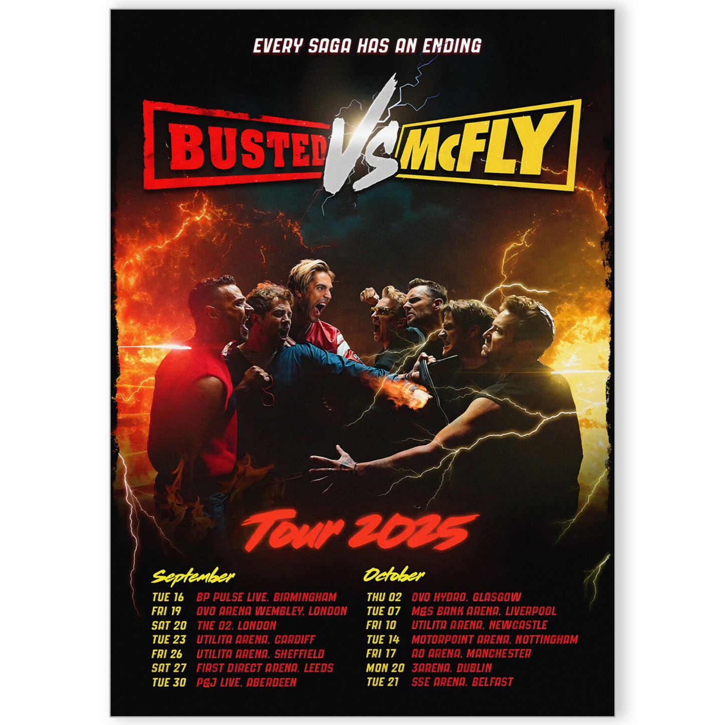 Busted vs McFly 2025 Concert Poster UK Tour Fan Print Gift Reveal A5-A3