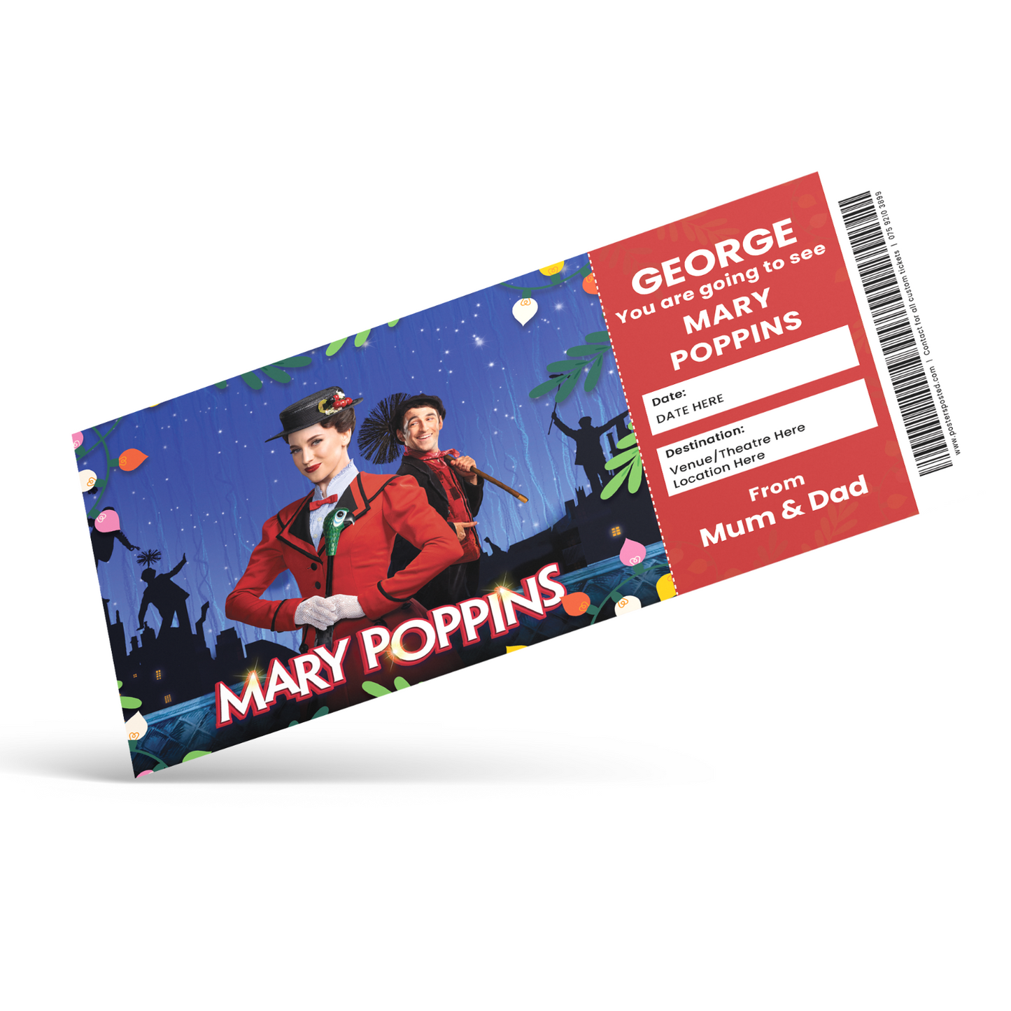 Mary Poppins The Musical Gift Ticket Personalised Present Christmas Gift Reveal