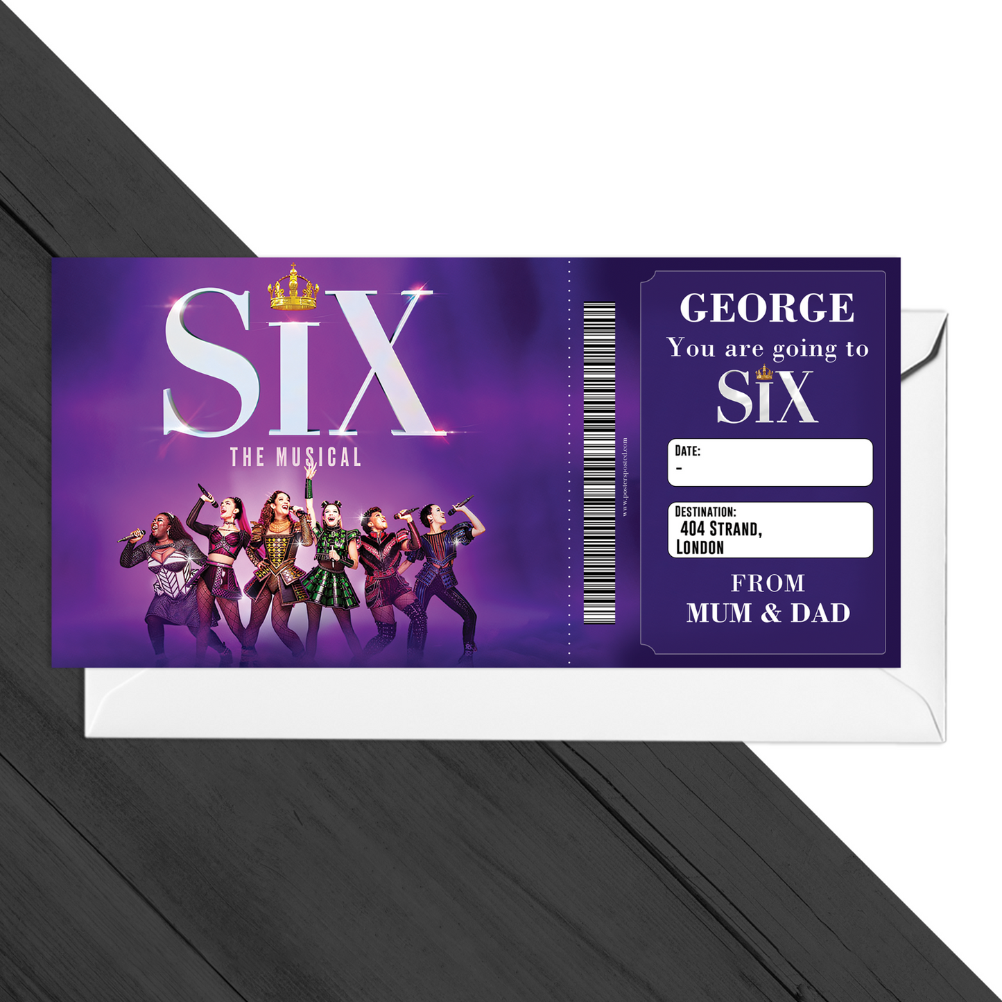 Six The Musical Ticket Personalised Theatre Gift Ticket Keepsake Reveal