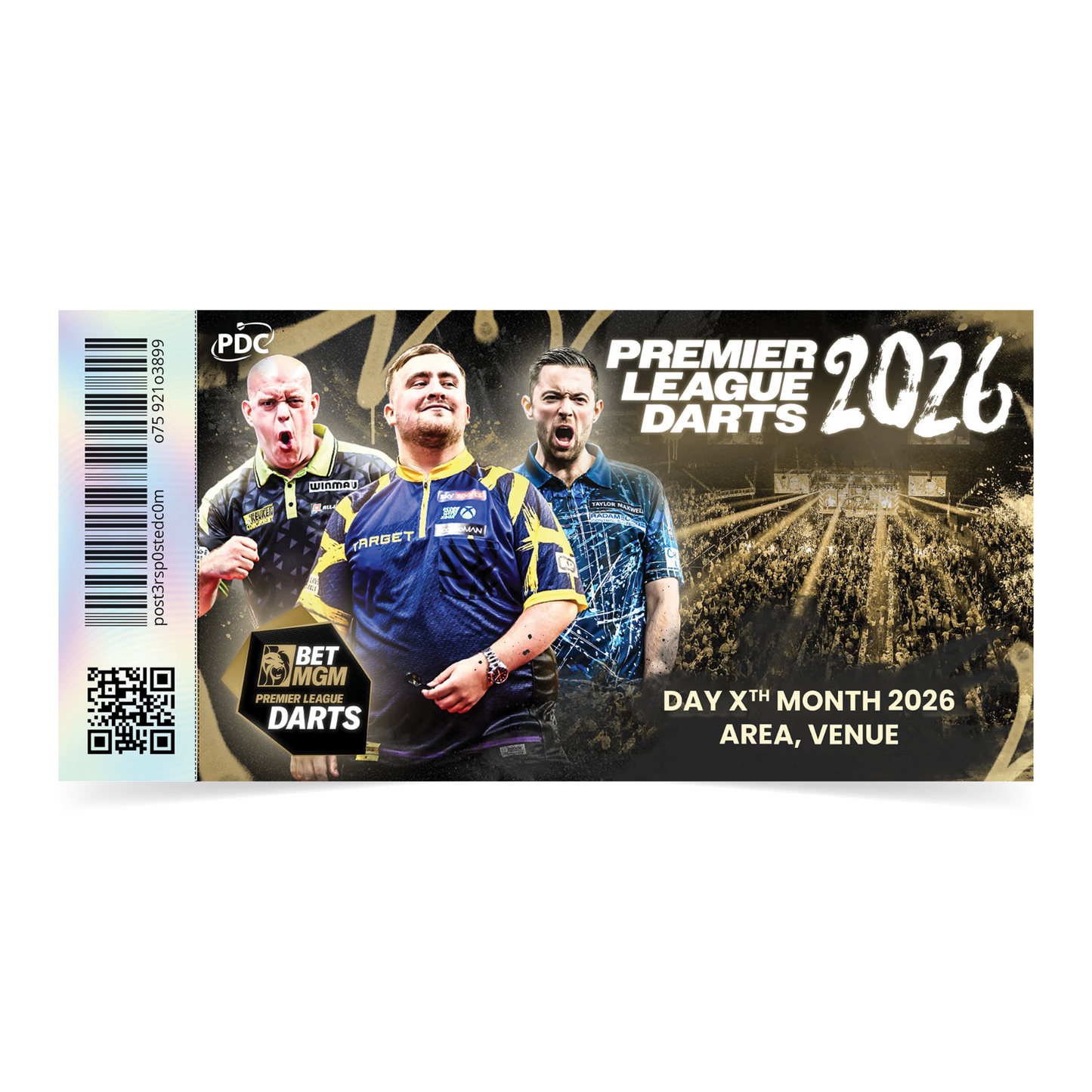 Darts Premier League mock Ticket Personalised Event Ticket Gift Voucher Ticket
