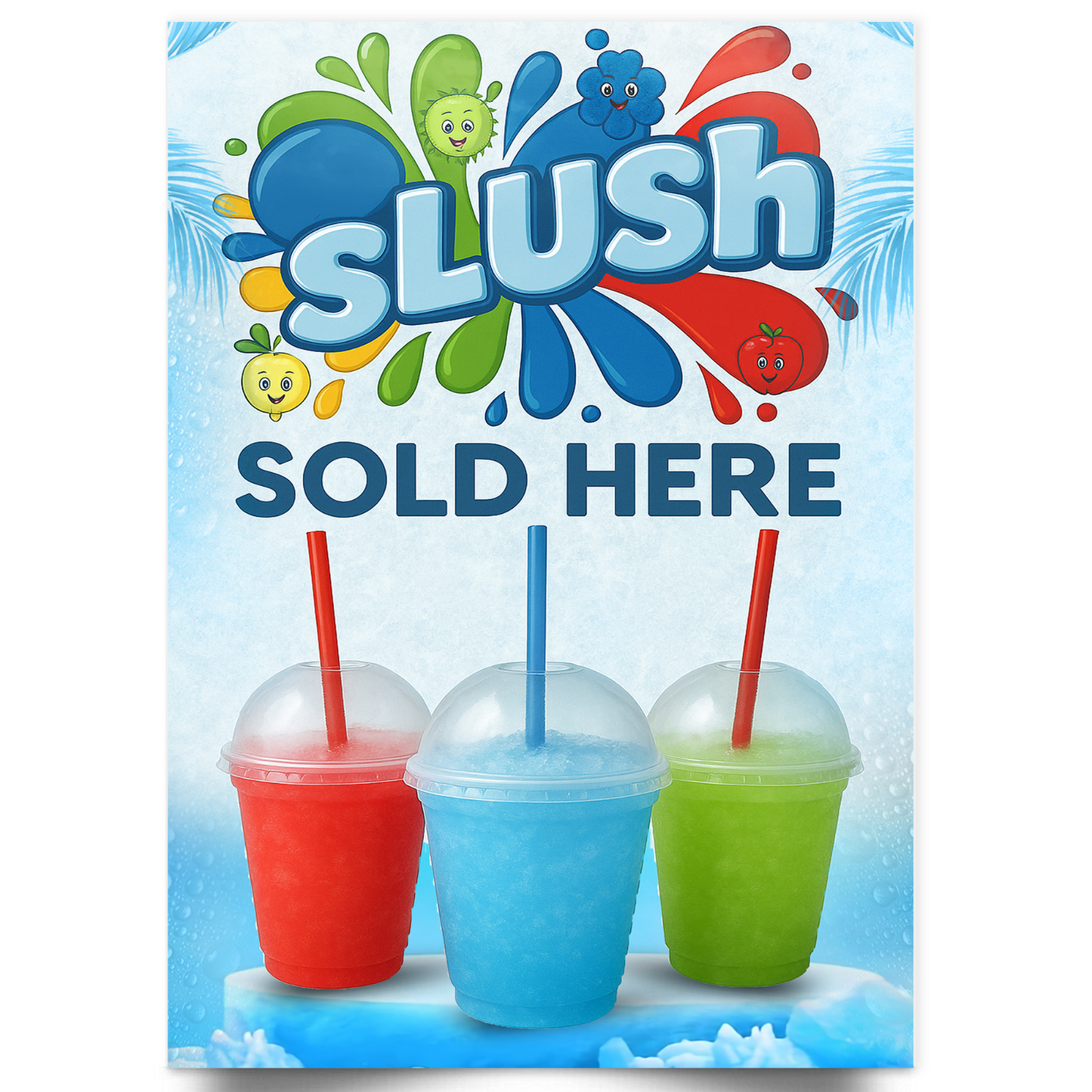 Slush Slushie Sold Here Window Shop Display Advertising Poster Ice Cold Drinks