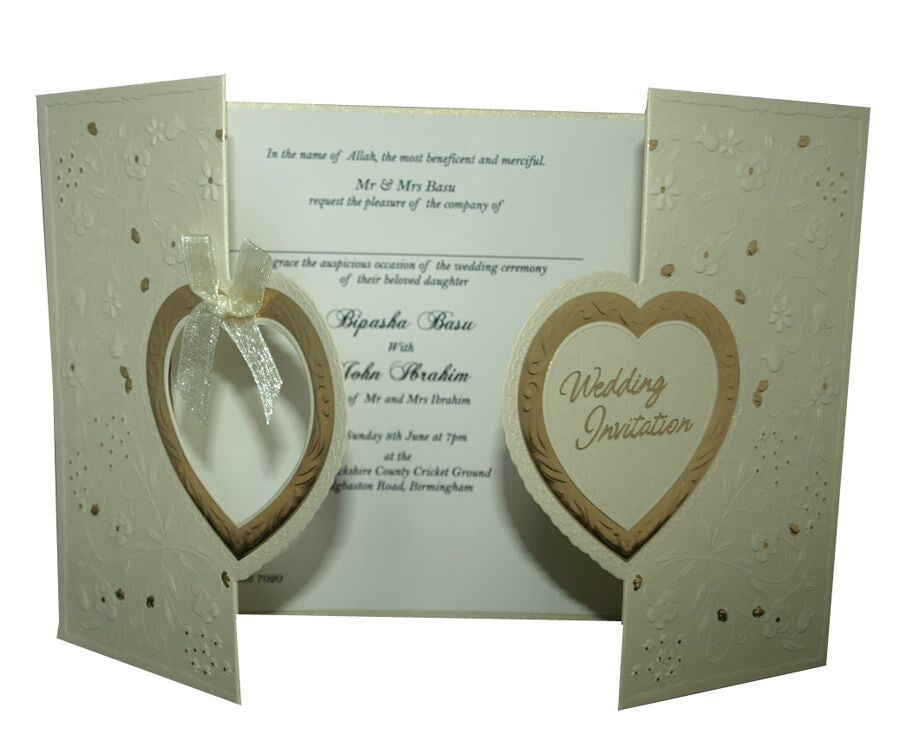 Personalised Wedding Card Handmade Ivory Gatefold Heart Invitation Card