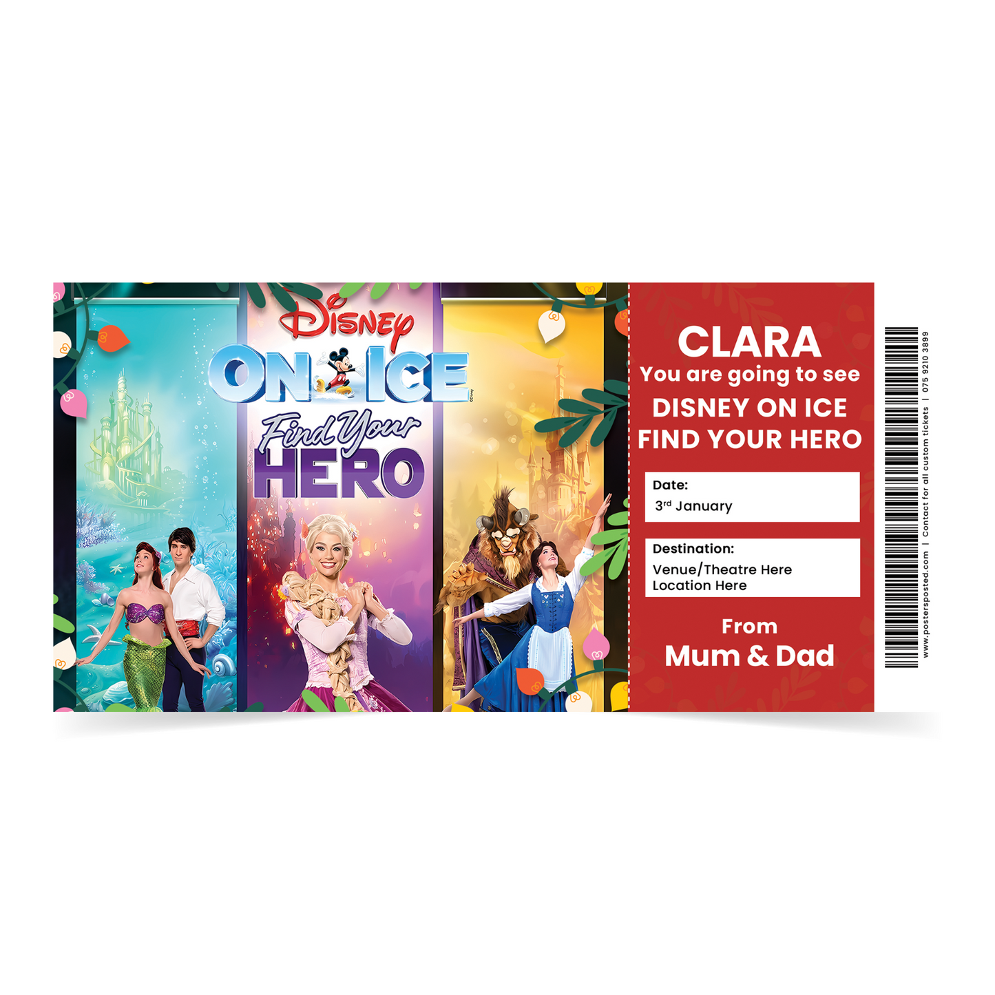 Disney on Ice Ticket Gift Musical Show Personalised Birthday/Christmas present