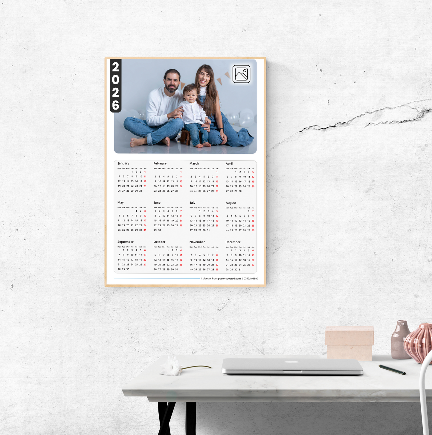 2026 Personalised Year Planner Calendar For Home Office A5-A3 Sizes