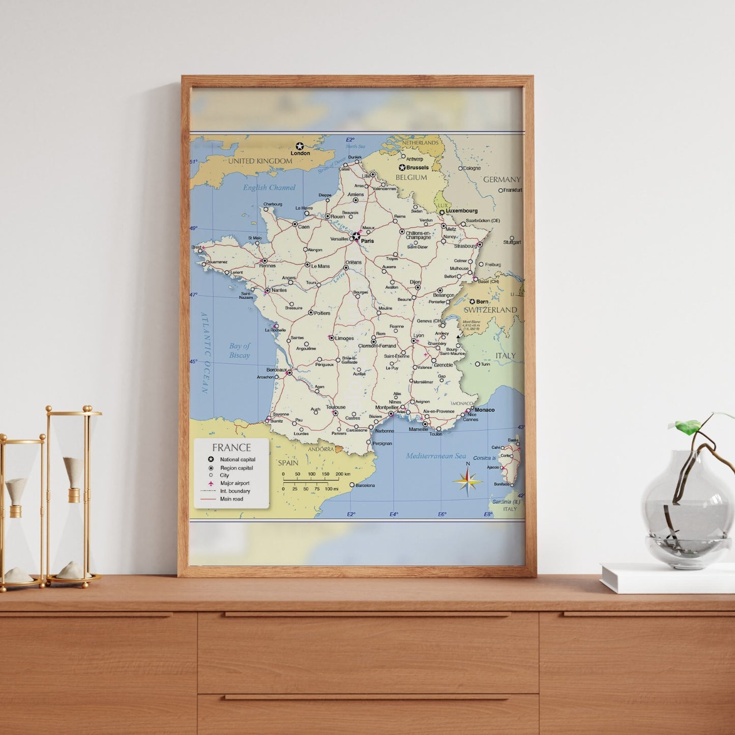 Map Of France Wall Art Poster wall chart Educational School Wall Art Print A5-A3
