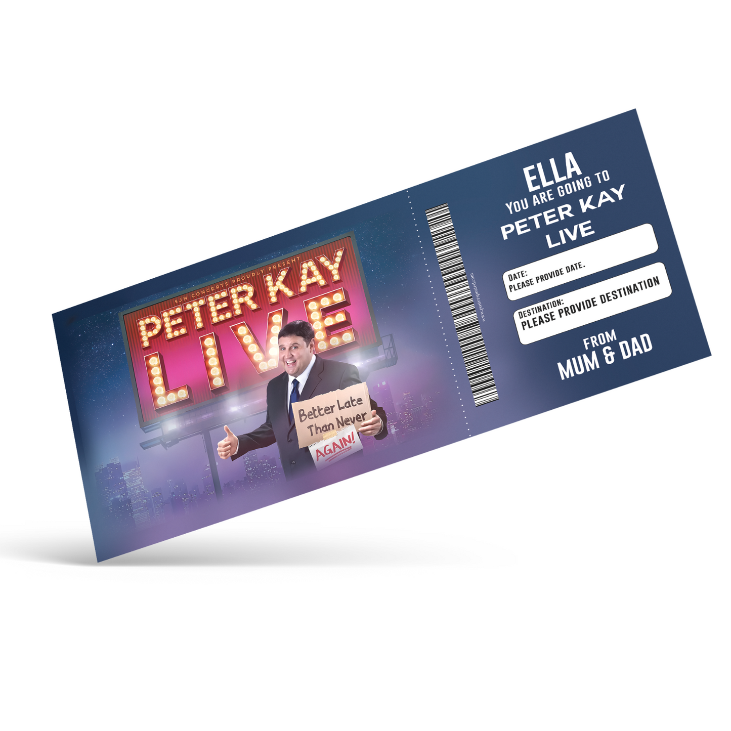PETER KAY LIVE Ticket Personalised Gift Birthday Souvenir Christmas Keepsake