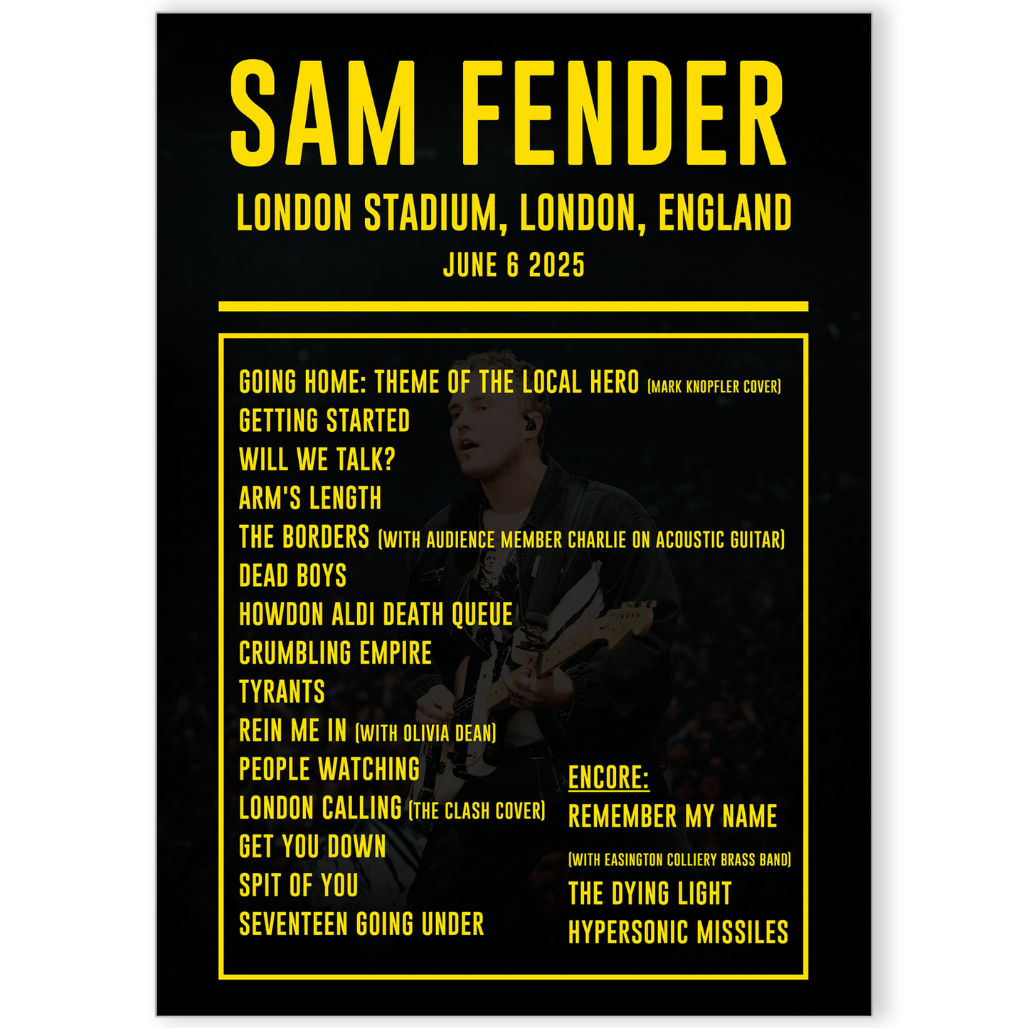 Sam Fender Setlist Poster 6 June 2025 The People Watching Tour Print Setlist
