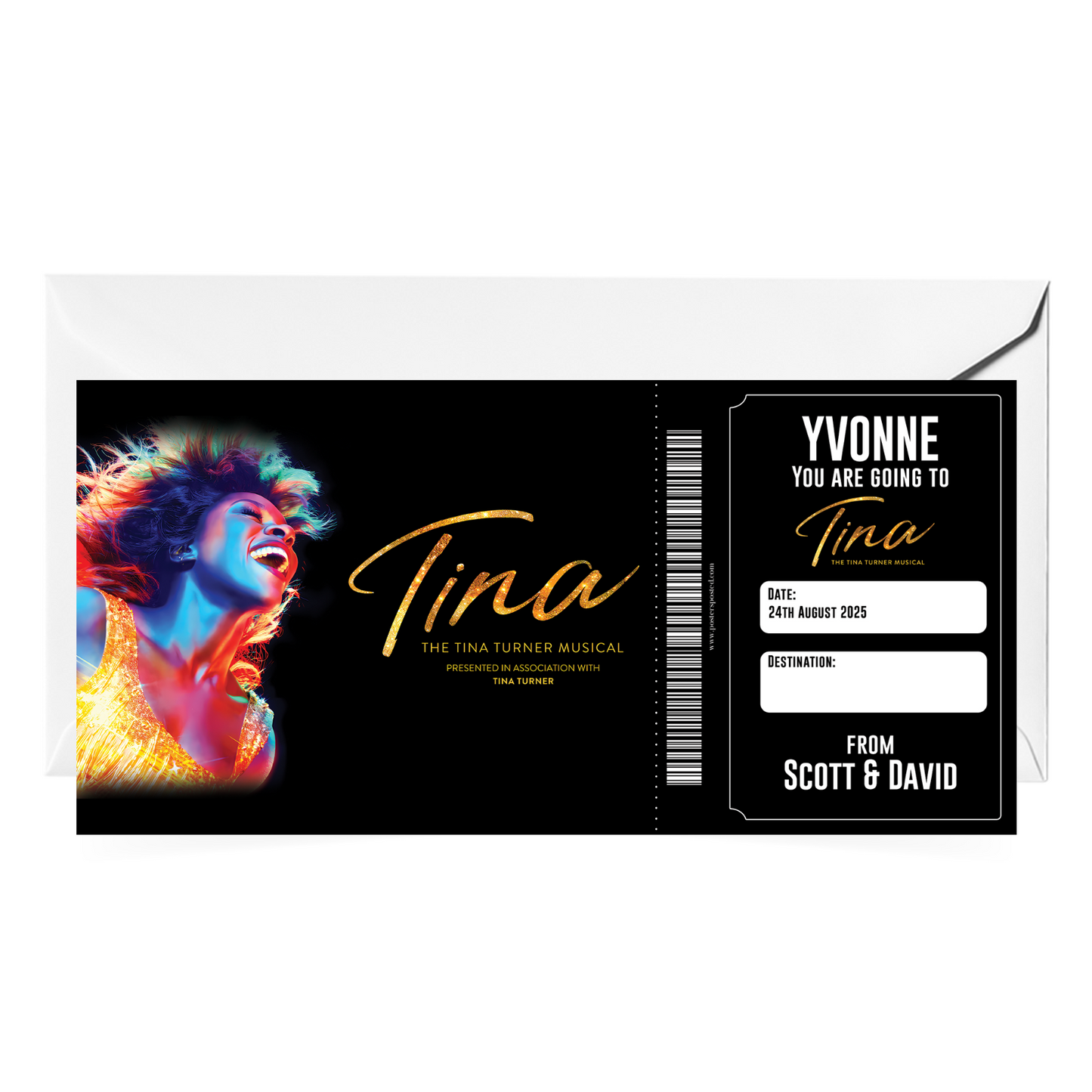 Tina Tuner The Musical Theatre Musical Ticket Personalised Christmas Xmas Ticket