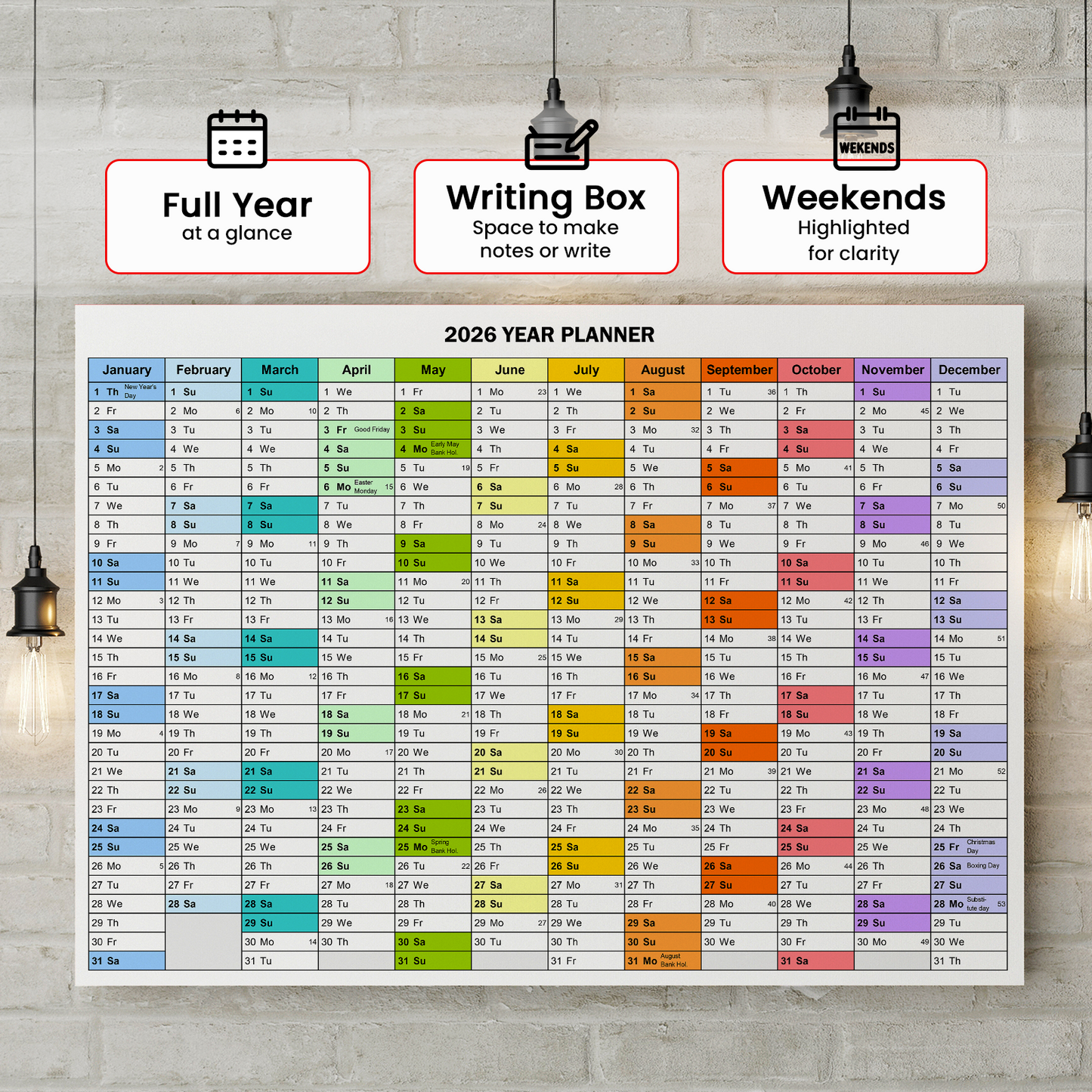 2026 Year Planner Wall Planner Home Office School Annual Organiser