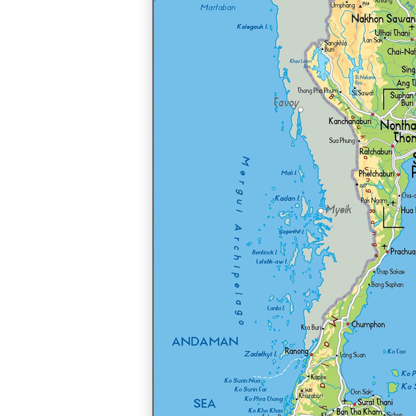 THAILAND MAP POSTER TRAVEL TOURISM EDUCATIONAL MAP POSTER PRINT - A5-A3