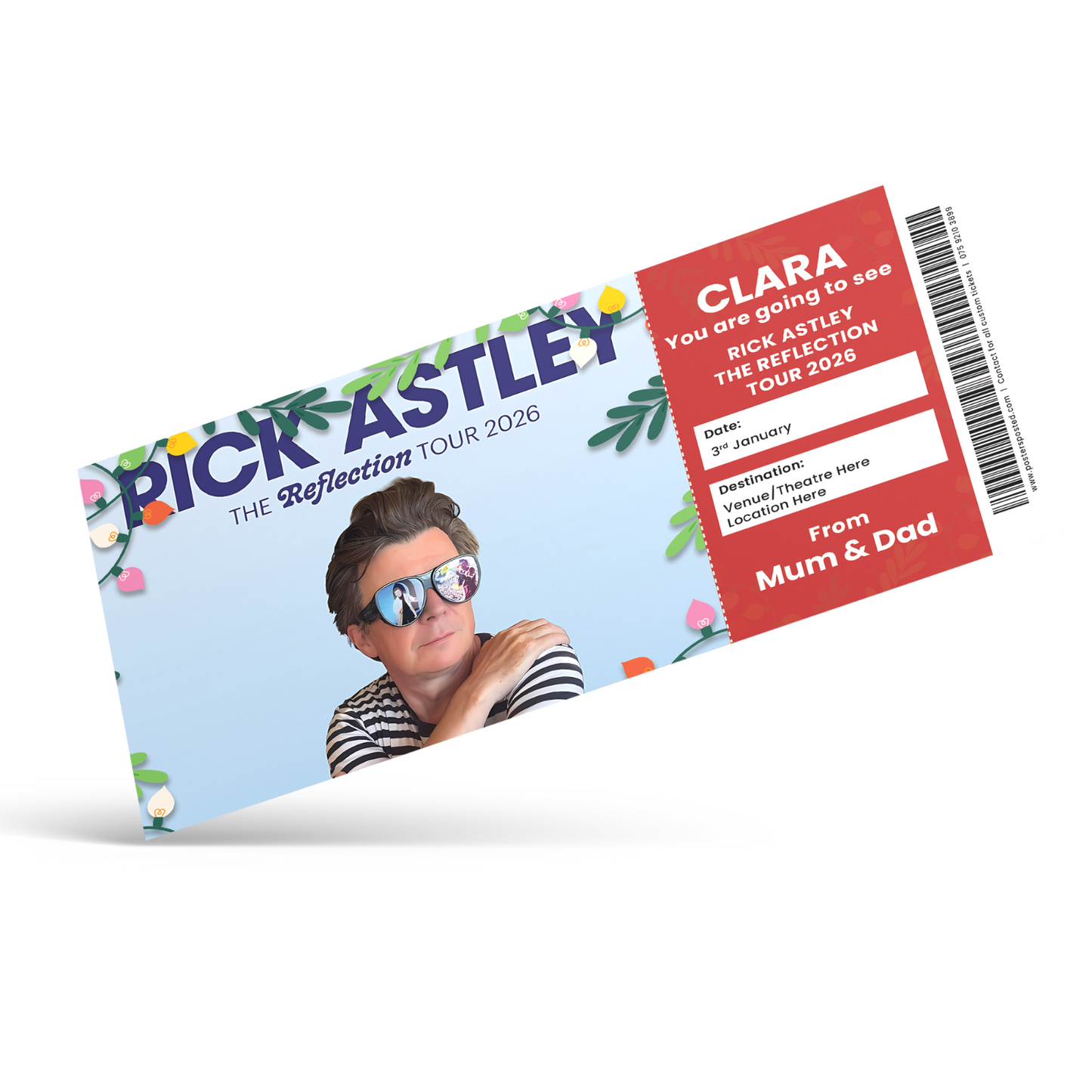 Rick Astley Ticket The Reflection Tour Personalised Christmas Xmas Gift Keepsake