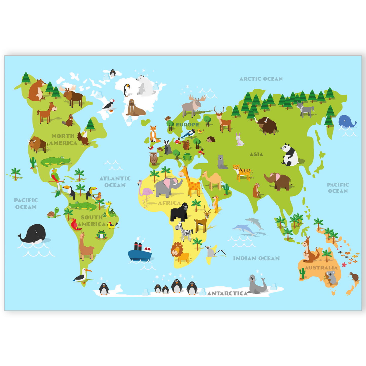 Map Of The World Poster Large Wall Map Of The World Animal World Map Kids Poster