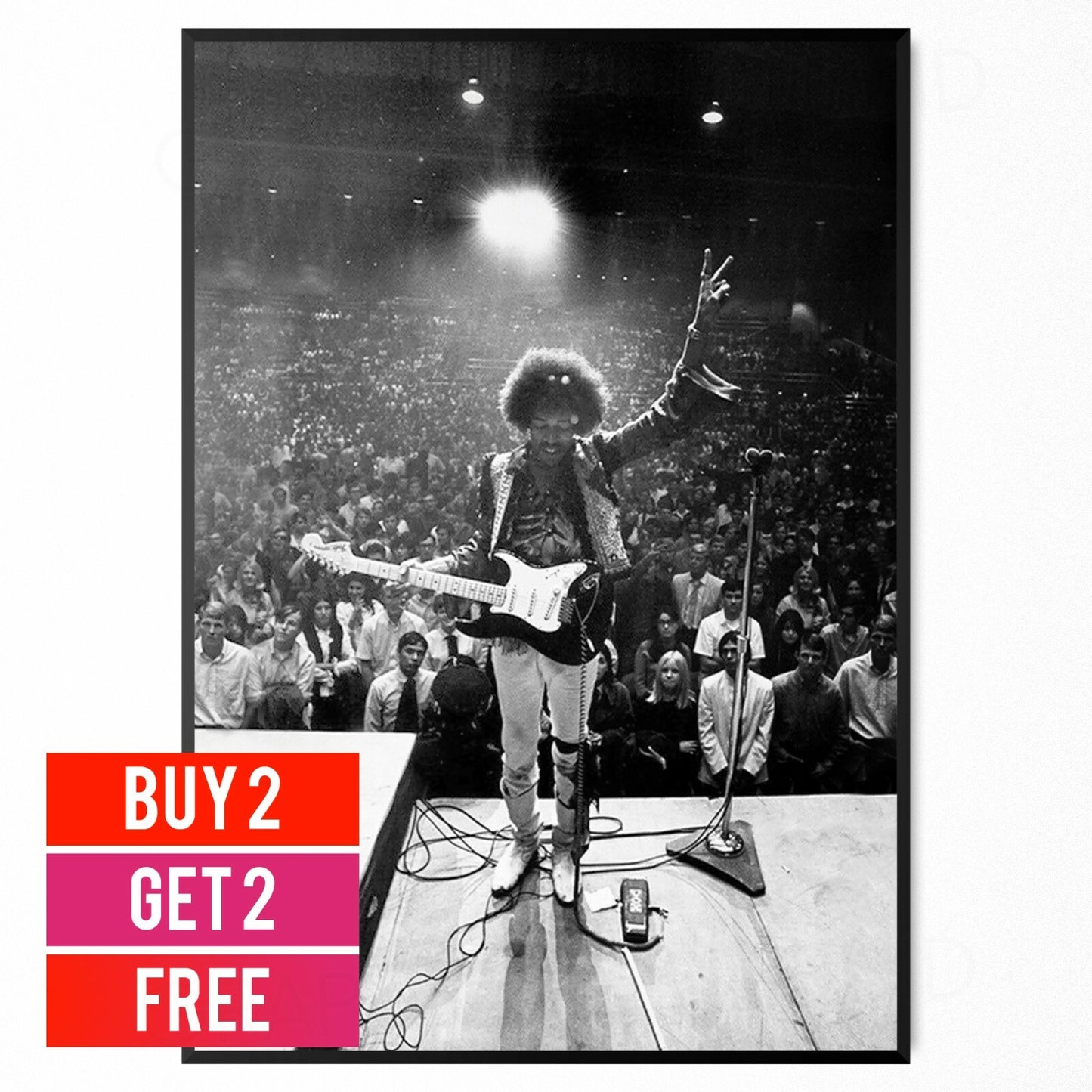 Jimi Hendrix Photo Vintage Peace Music Legend Black White Poster | A5 A4 A3 |