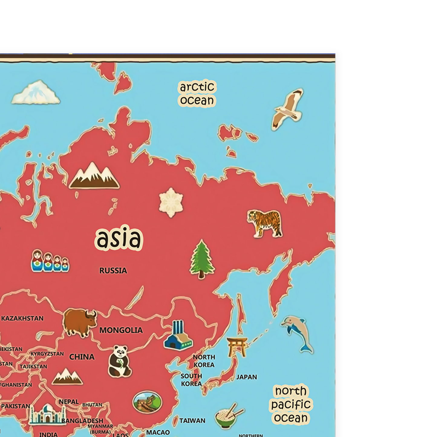 World Map Poster Kids Animal Map Colourful Educational Wall Poster A5-A3