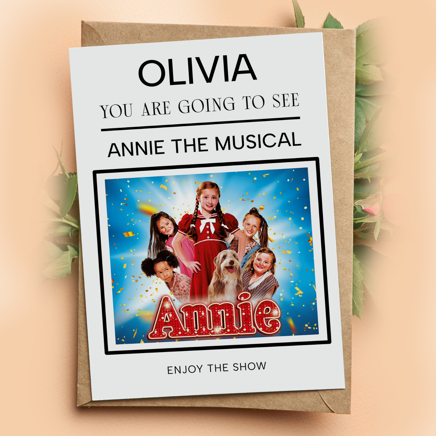 YOU'RE GOING TO SEE ANNIE THE MUSICAL Personalised Birthday Any Name Gift Card