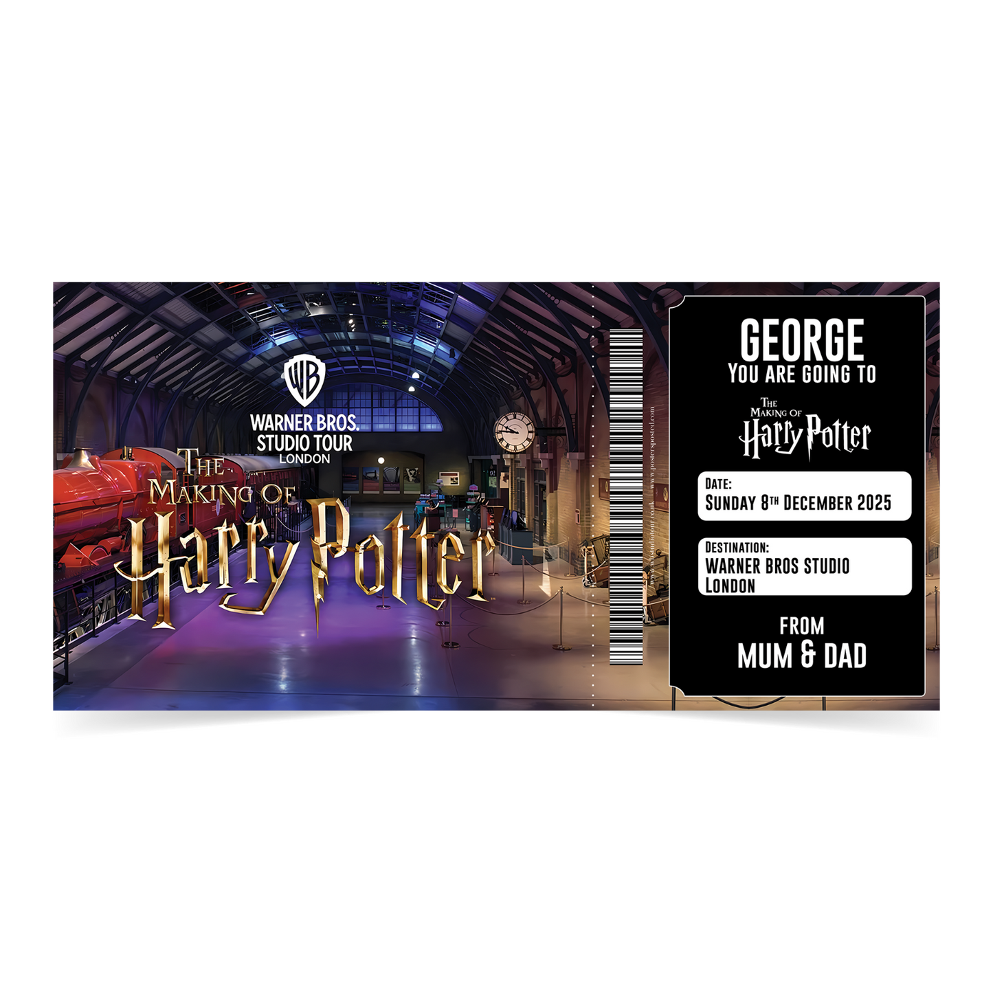 Harry Potter Studio Tour Ticket Personalised Birthday Gift Idea Surprise Voucher