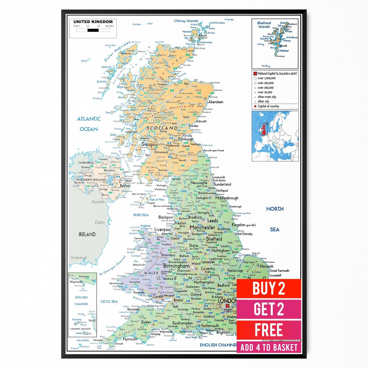 UK Countries Map Educational Wall Chart Poster Print | A5 A4 A3 A2 A1 |