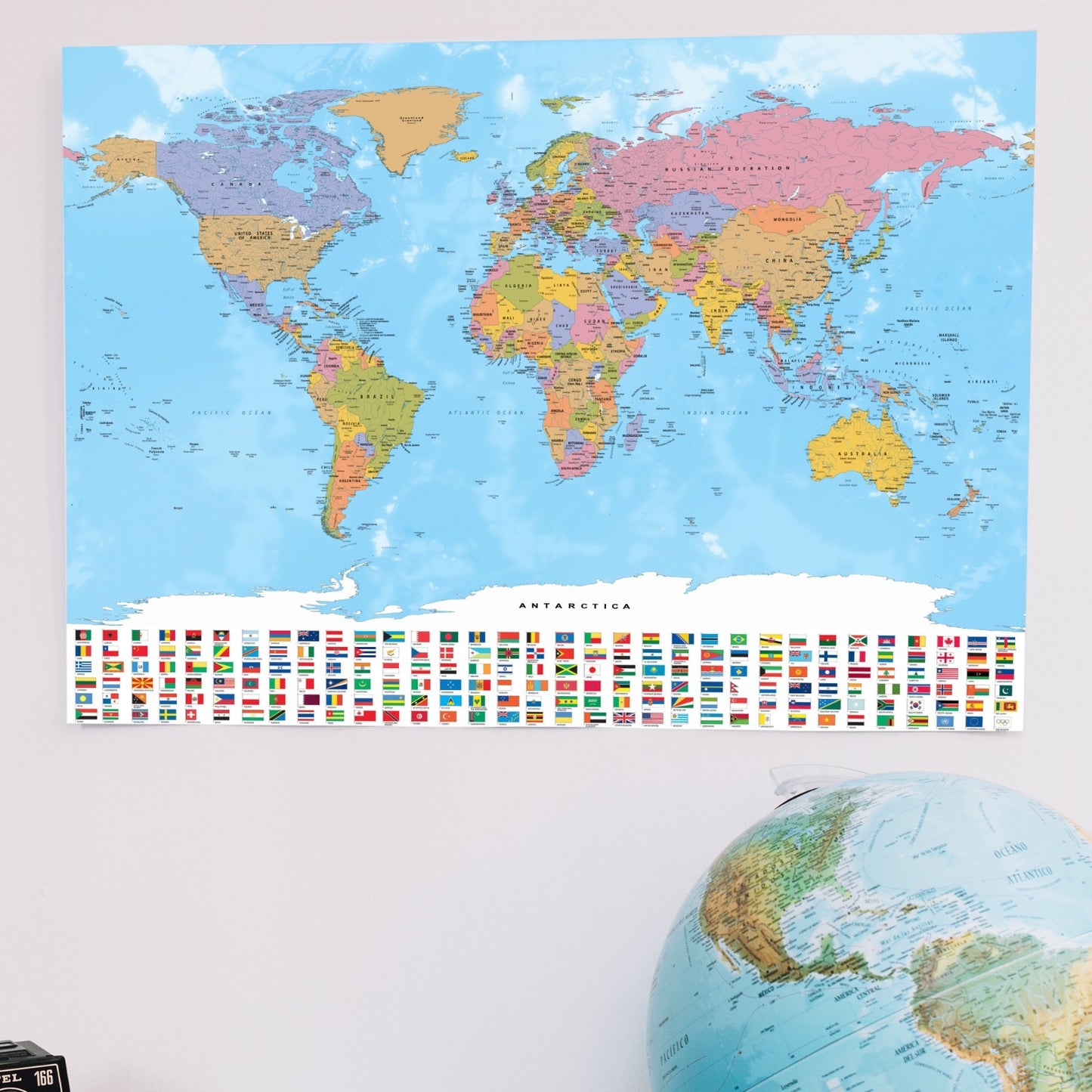 Map Of World Detailed Educational Geography Poster Art Map With Flags Poster