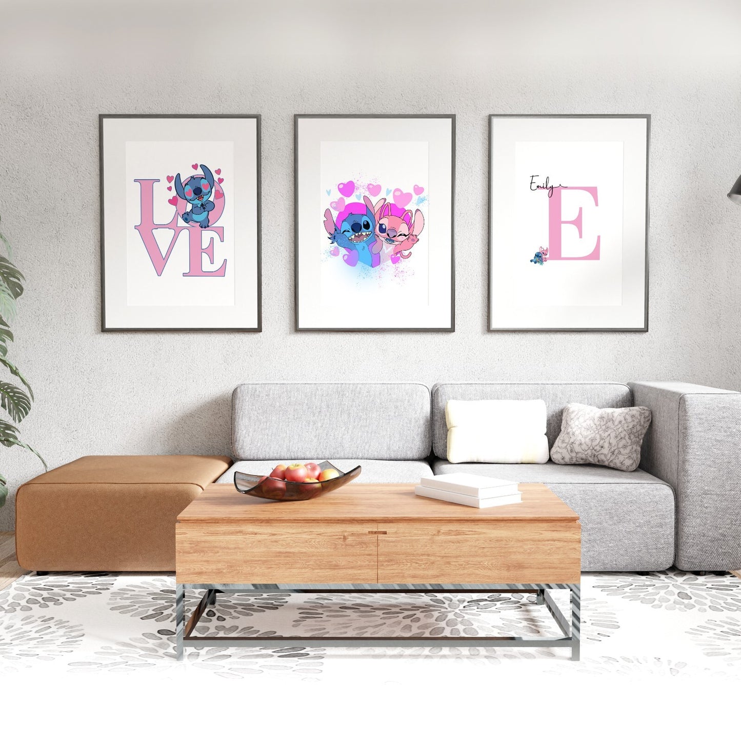 Set Of 3 Personalised Disney Lilo And Stitch Poster Wall Art Print Girl Gift